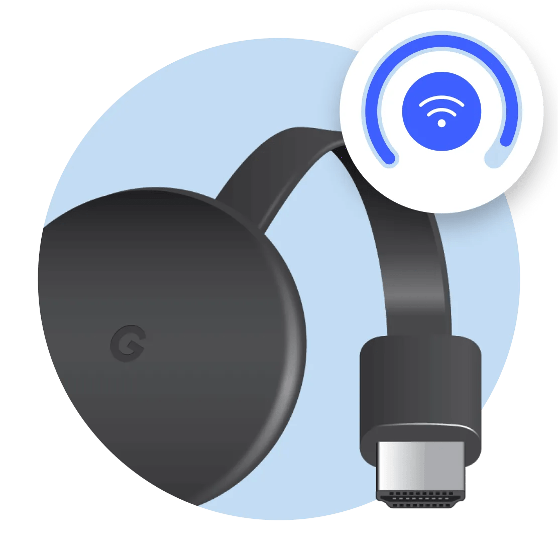 A Chromecast device that uses a VPN connection to access home TV shows while abroad