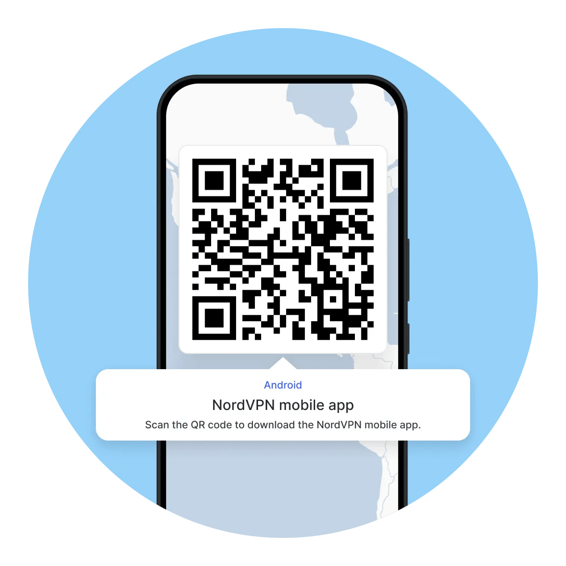 A smartphone screen showing a QR code to download the NordVPN app